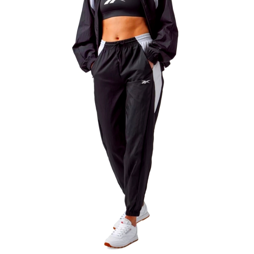 REEBOK Women's Vector Woven Track Pants Joggers Black And White Size Small